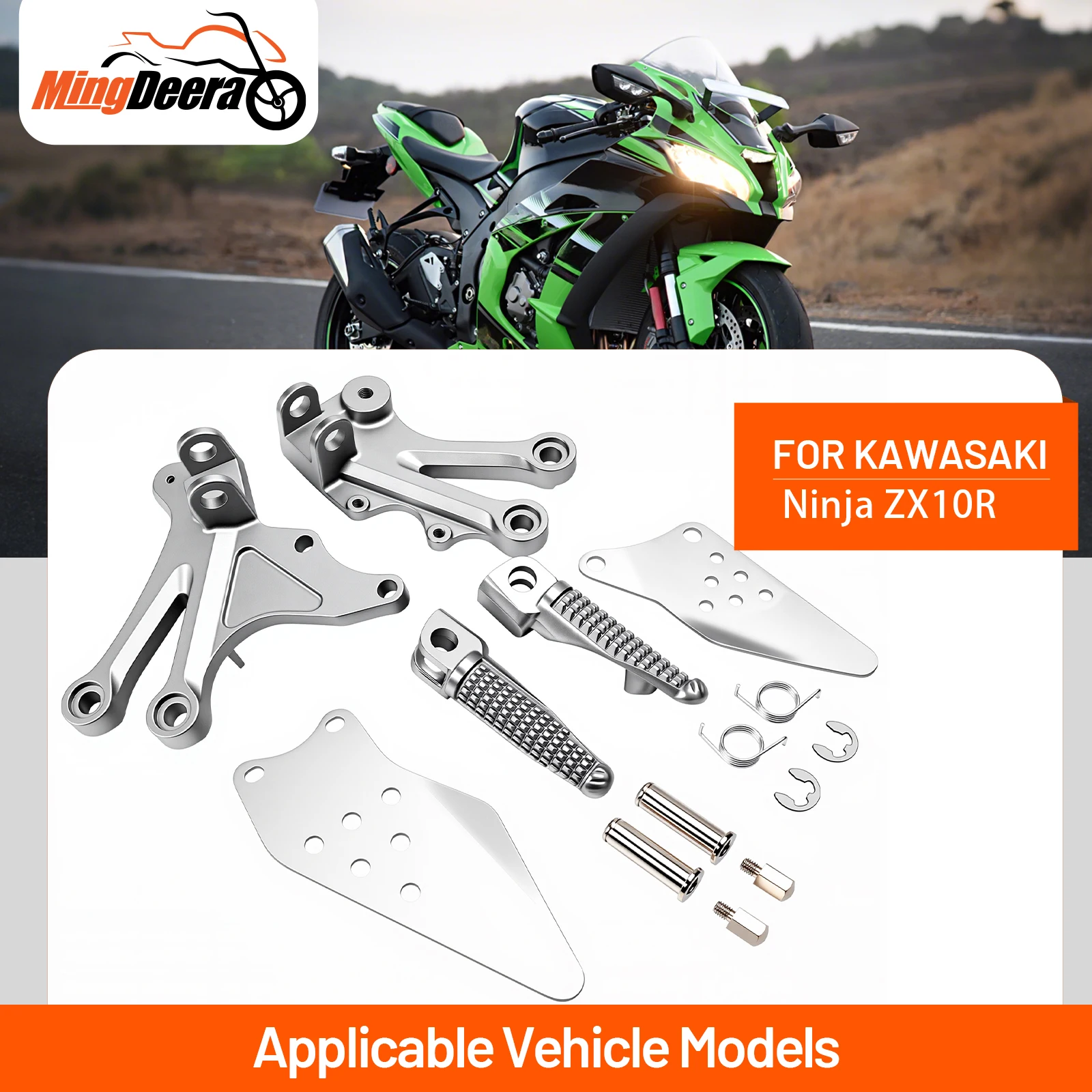 

Silver Front Footrest Foot Pegs Brackets Kit For Kawasaki Ninja ZX10R 2004-2005 Motoecycle Accessories