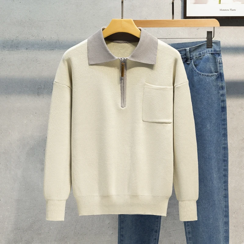 

Мужской вязаный свитер Color Blo Ne свободного кроя с молнией, осенне-зимний повседневный топ в корейском стиле BF, модный и стильный