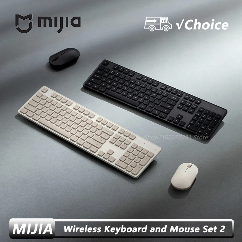 

MIJIA Keyboard Mouse Set 2 for Office Computer 2.4GHz Wireless Portable Black Minimalist 104 Keys USB Thin Keyboards