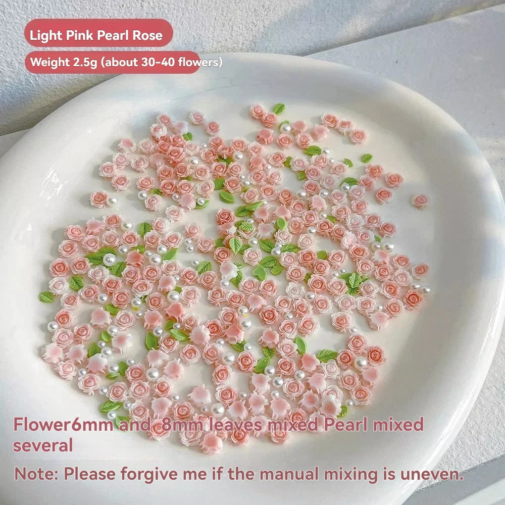 20pcs ลูกไม้ & 30pcs 3D ขนาดผสมเพิร์ลเรซิ่นดอกไม้สีชมพู Rose เล็บ Charms อุปกรณ์เสริมเล็บหรูหราตกแต่งอุปกรณ์