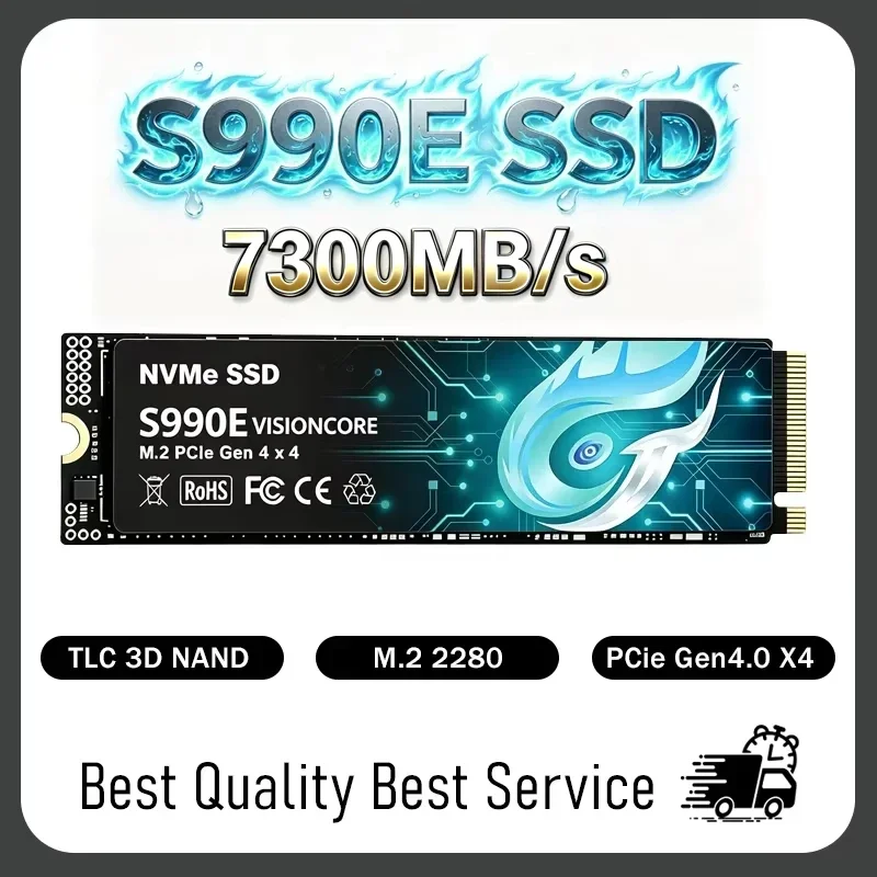 2026 S990E 500GB/1TB/2TB/4TB SSD M.2 NVMe Internal Solid State Drive High Speed  PCIe 4.0， 7300MBs Drive for Laptop PC