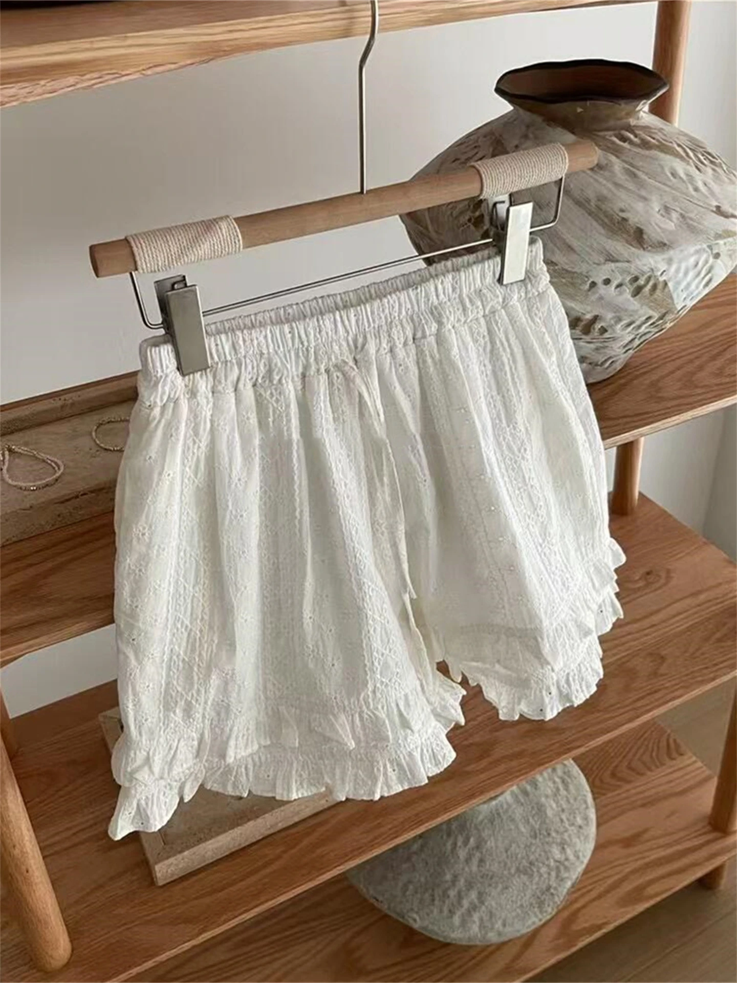 High Waist Wide Leg Short Pants Women's plus Size Loose Lace Trim Korean Style Fashionable Trousers Spring Summer Autumn