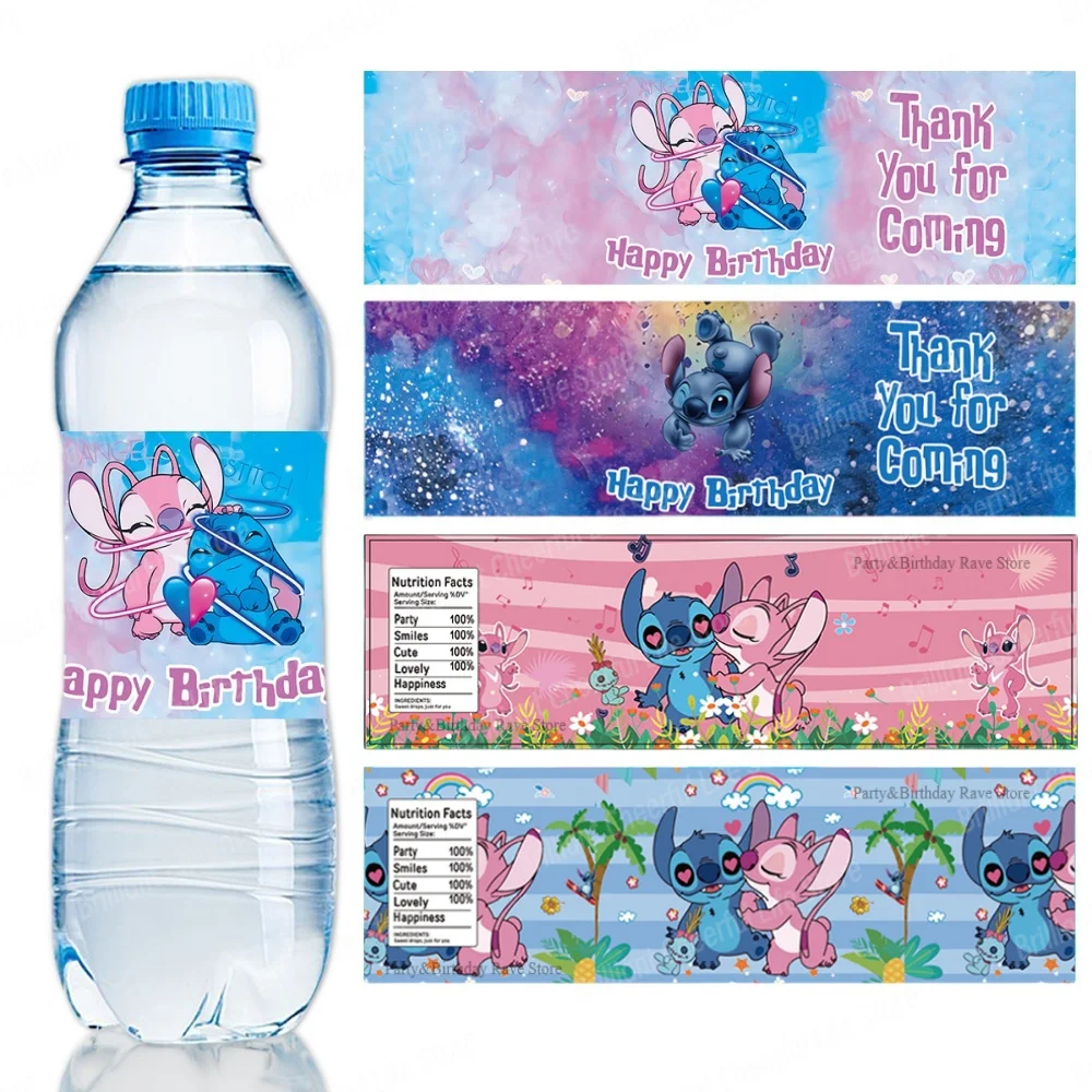 Disney Lilo e Stitch Decorações De Aniversário, Blue Party Bottle Stickers, Pink Angel Stickers Suprimentos, Happy Baby Shower