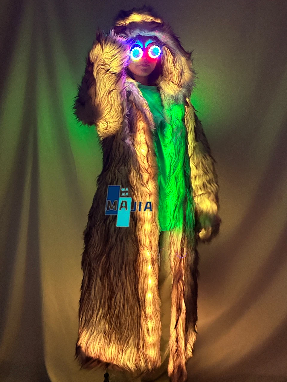 

LED Purple Faux Fur Coat Warm Costume Jacket for Women Men Gogo Dance Party Stage Performance Christmas Holiday Party