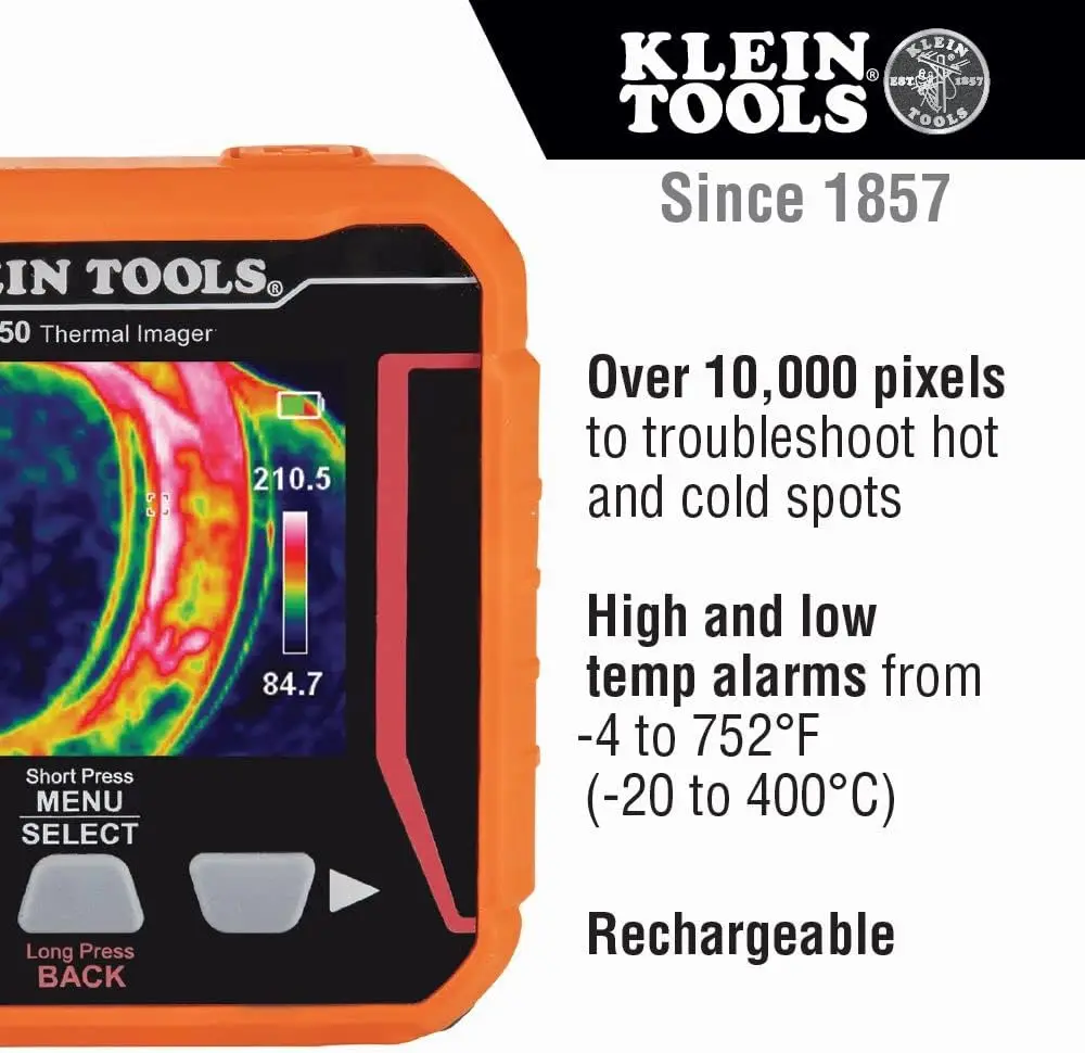 Klein Tools TI250 Rechargeable Thermal Imaging Camera, Camera Displays Over 10,000 Pixels with 3 Color Palettes