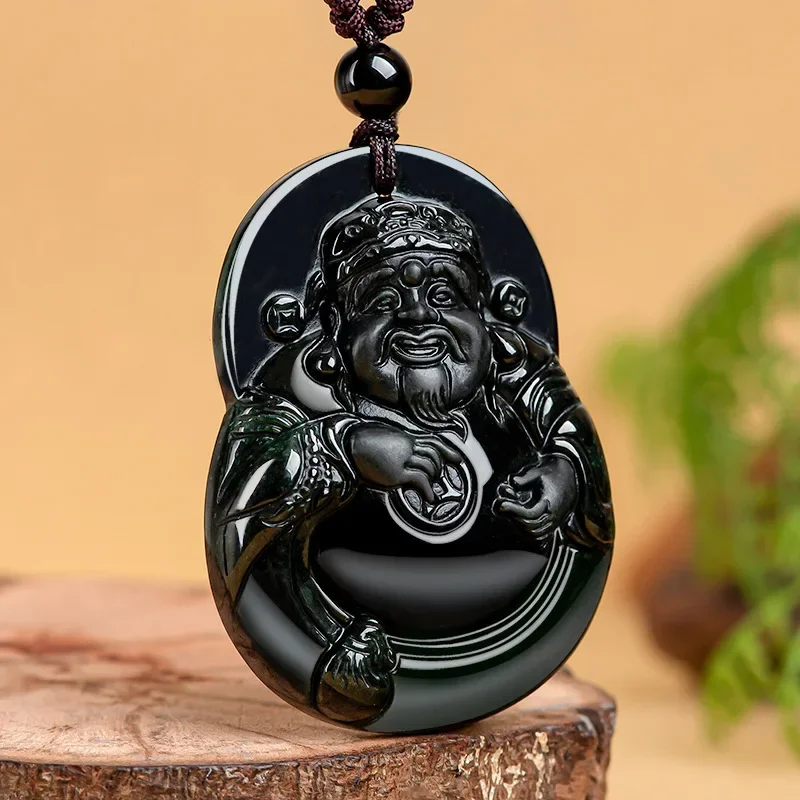 

Burmese Jade God of Wealth Pendant Gift Choker Accessories Talismans Black Stone Real Necklace Man Jewelry Jadeite Natural