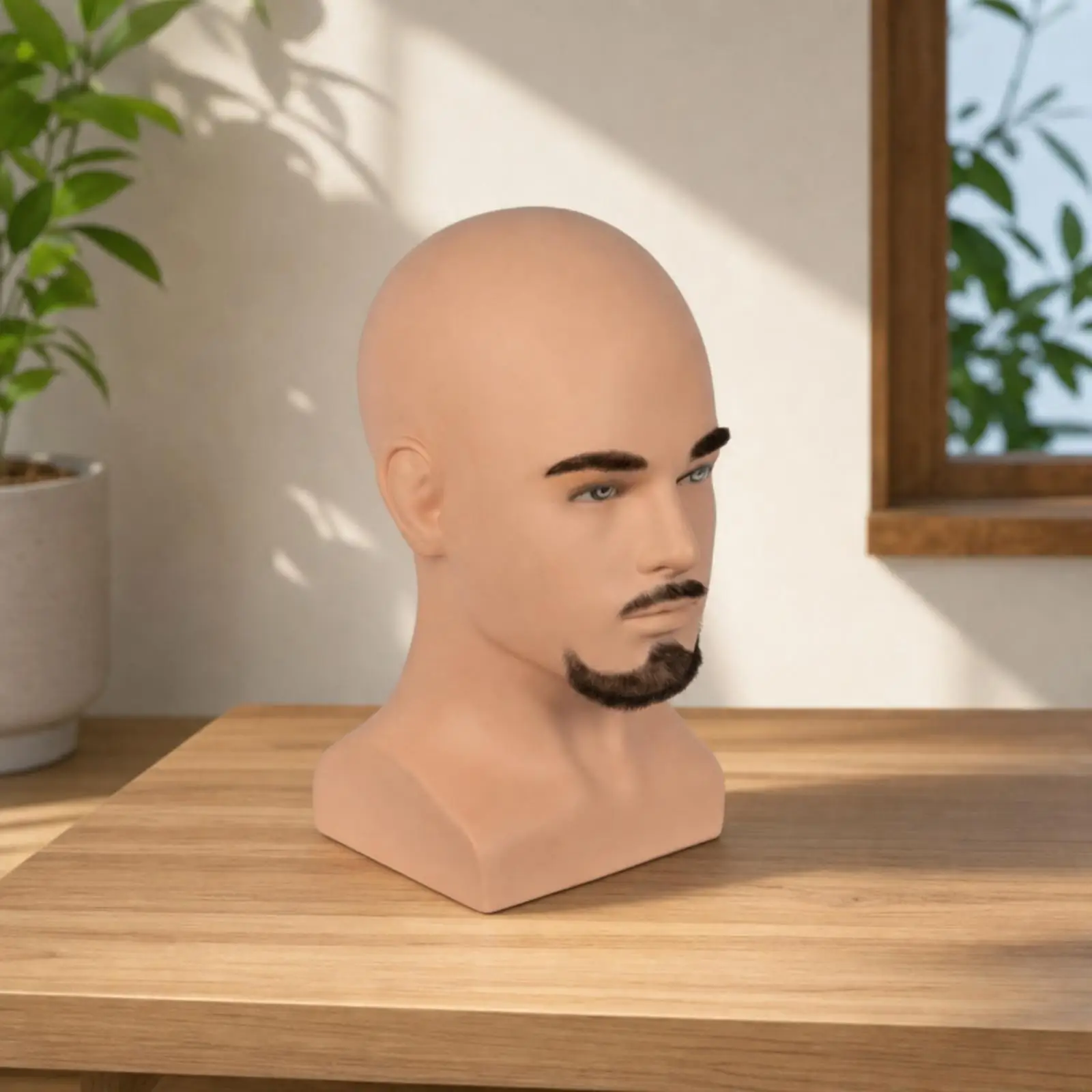 Male Mannequin Head with Shoulders Bald Cabeza De Maniquí Con Barba Skin-Tone
