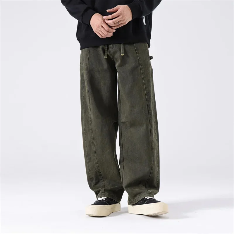 

Весенне-осенние тяжелые свободные американские мачете с прямыми трубками разных цветов и простыми повседневными мужскими брюками на открытом воздухе в день