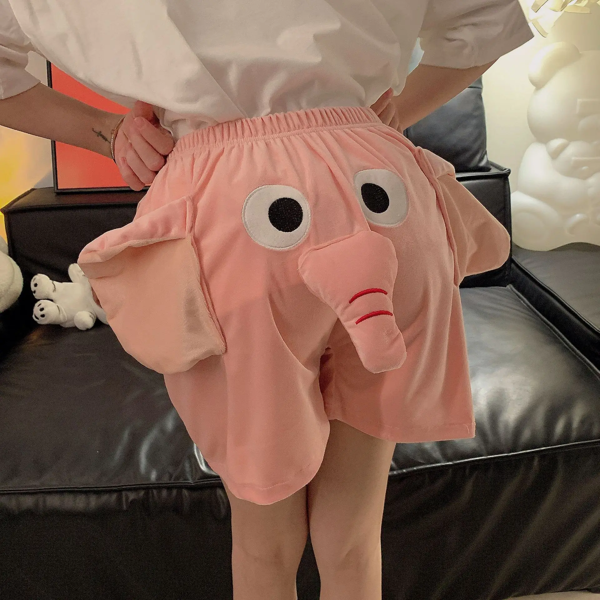 Lounge Pyjama Shorts 3D Ears Trunk Cartoon Lovely Elephant Loose Casual Plush Sleepwear Summer Men Women Shot Pants Home Wear