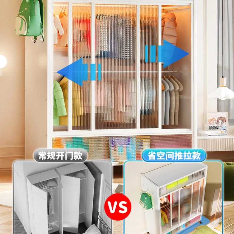 Plastic Children\'s Wardrobes Bedroom Mobile Dressers Portable Storage Organizer Hangers Szafa Na Ubrania Room Furniture CY50CW