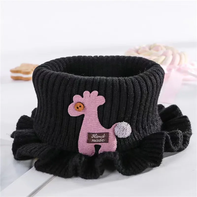 New Baby Knitted Scarf Cartoon Wool Giraffe Ruffle Neck Warmer Girls Kids Accessories Collar Circle Outdoor Winter Warm Scarves