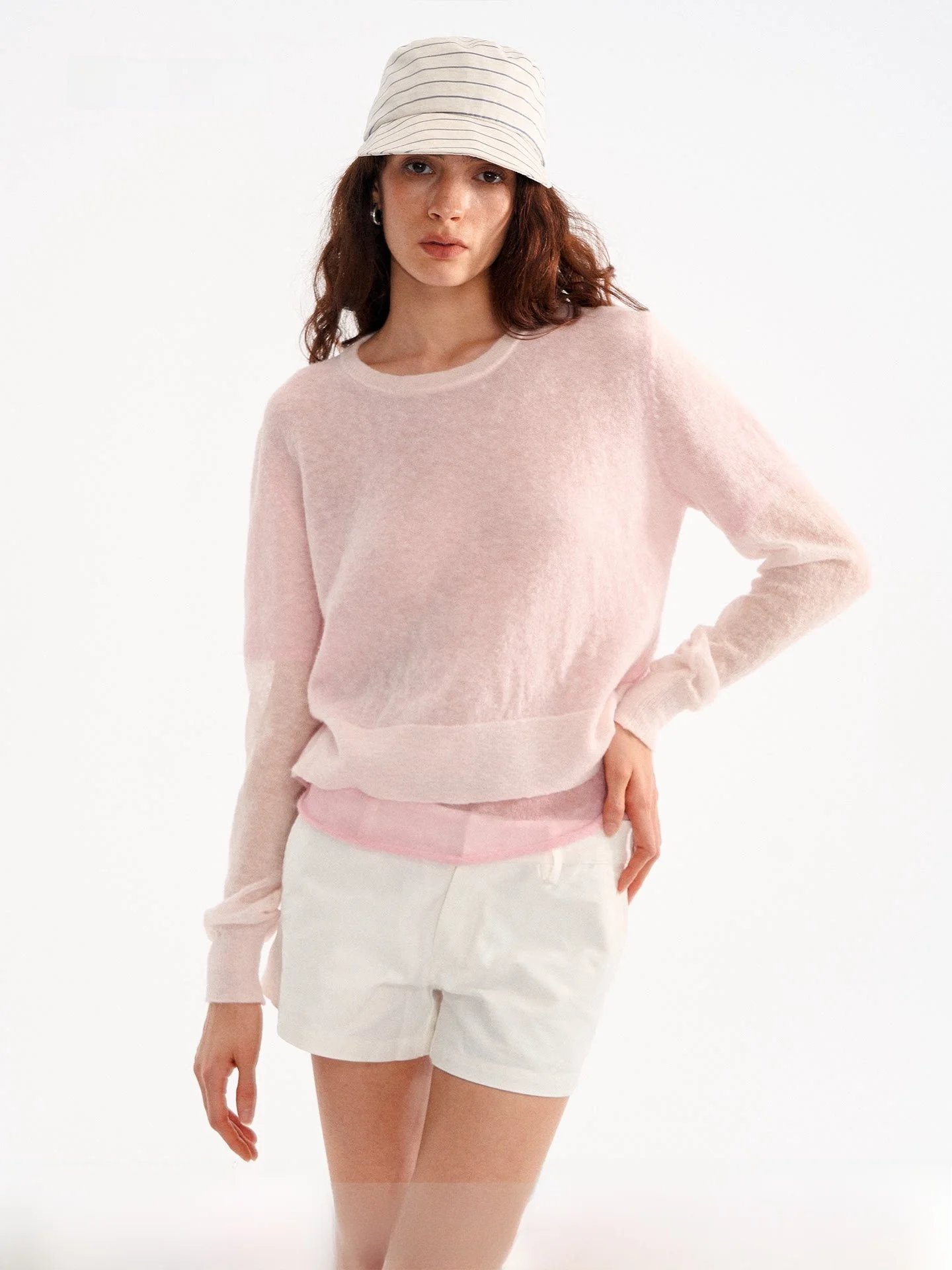 

Muse Naps Women's Knitted Long Sve round Ne Base Layer Top Casual Loose Fit Ultra Thin Fake Two-Piece Ensemble