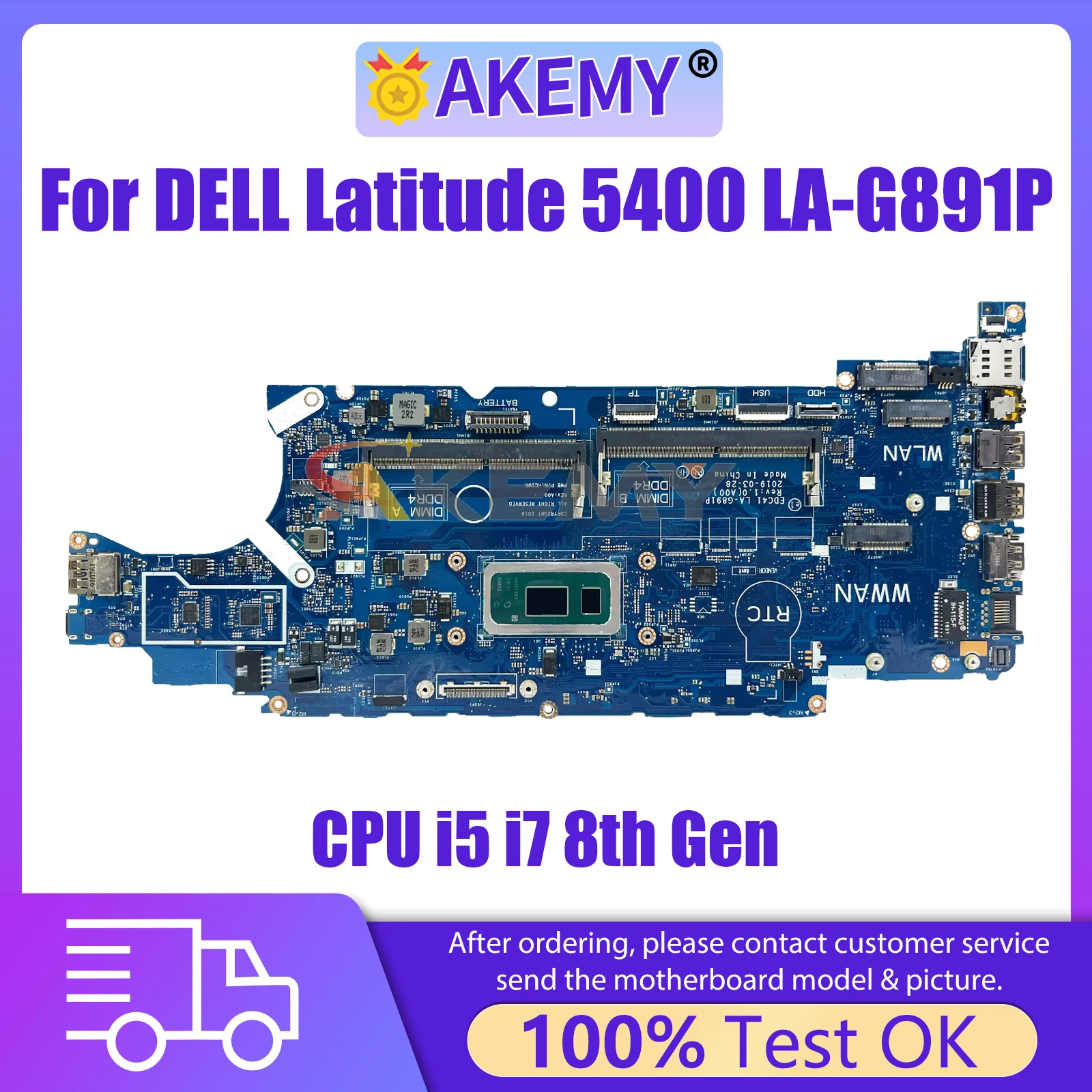 AKEMY LA-G891P Notebook Mainboard For DELL Latitude 5400 052T0R 01D4XP 03WM4C Laptop Motherboard with CPU i5 i7 8th Gen