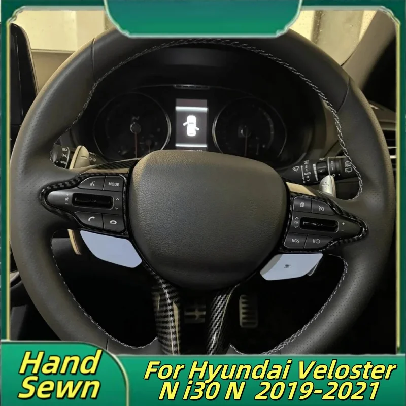 

Car Steering Wheel Cover Hand-Sewn Genuine Leather For Hyundai Veloster N I30 N 2019-2021 Car Interior Accessories