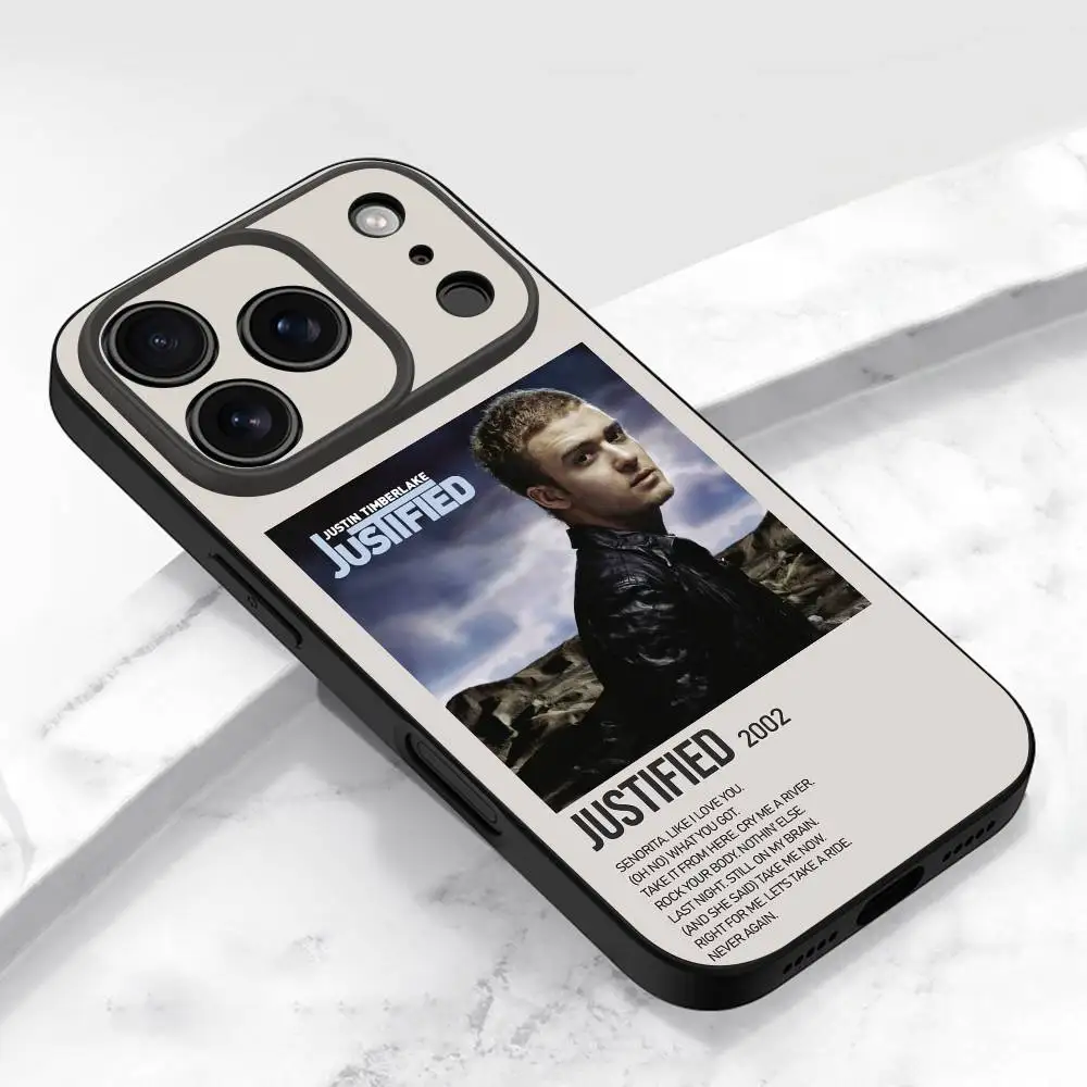 J-Justin Timberlake gerechtvaardigd telefoonhoesje voor iPhone 13,16,11,14,17,12,15,plus,E,Air,Pro,Max,mini beschermende zwarte hoes