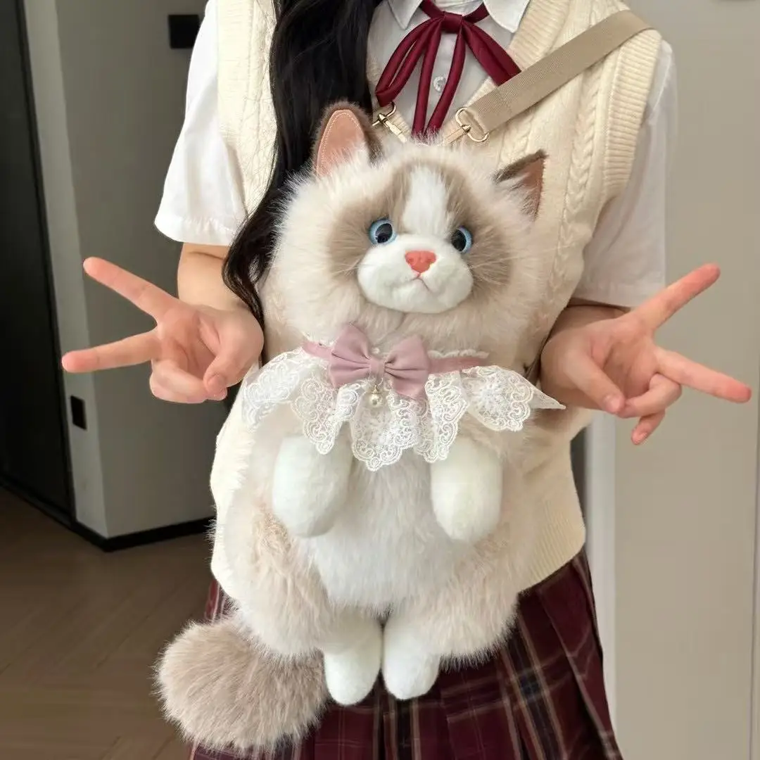 Simulatie Bib Ragdoll Kat Knuffel Schattig Knuffeldier Realistisch Kitten Pop Babyslaapkussen Zacht Kinderspeelgoed voor Meisje Cadeau