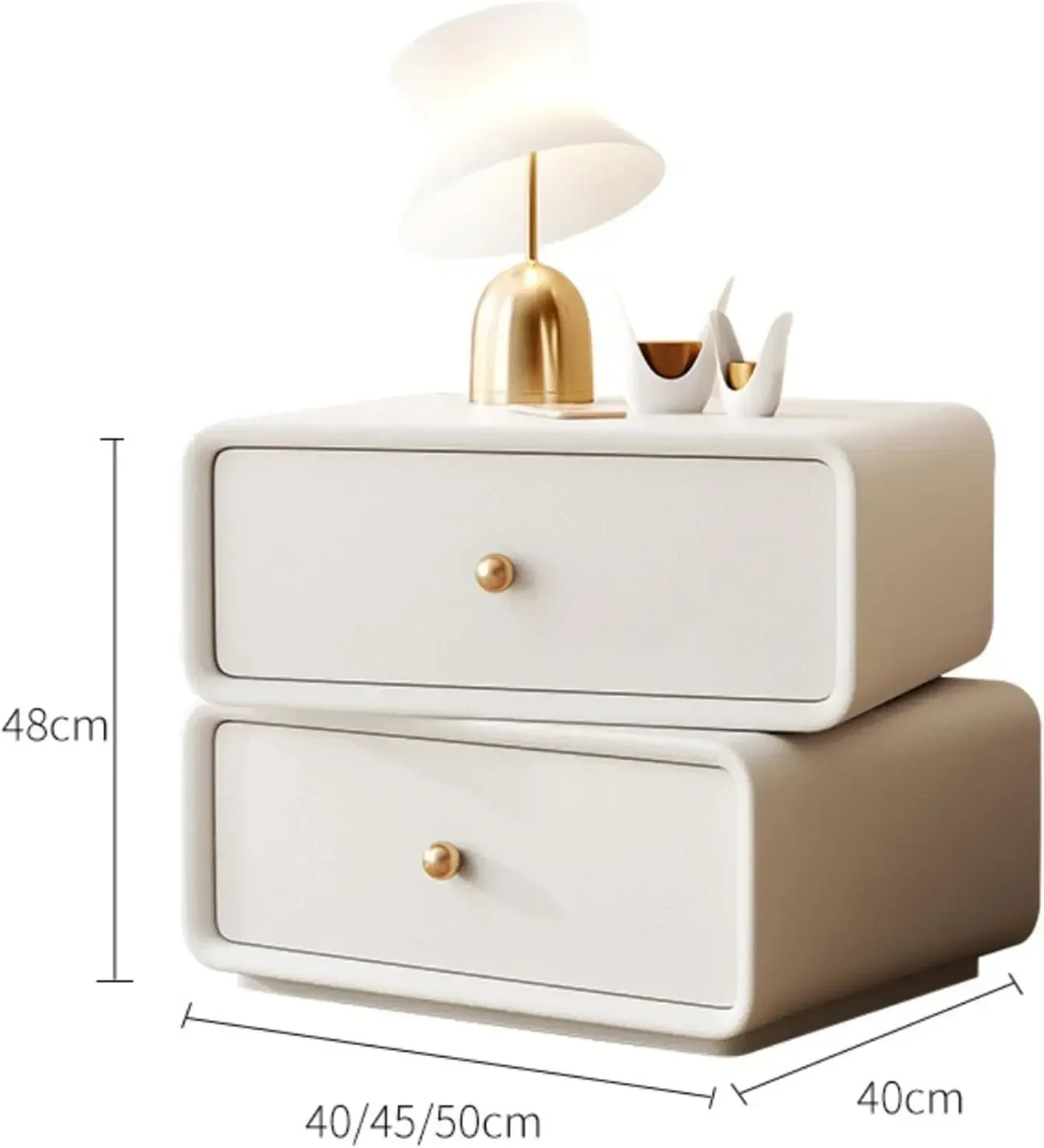 All Solid Wood Nightstand, Cream Style Sugar Cube Bedside Cabinet, Light Luxury Rotatable Bedside Cupboard