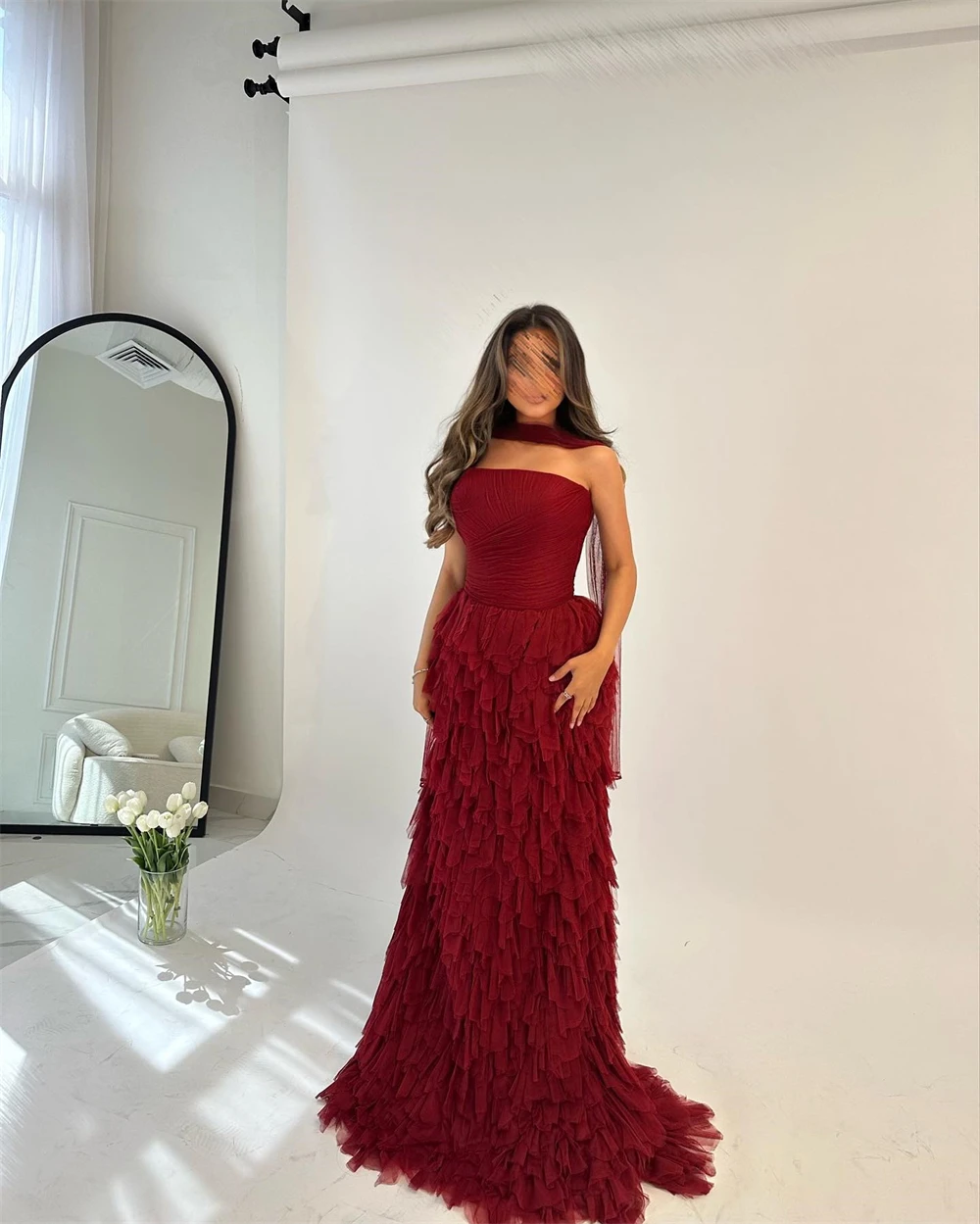 Customized Strapless Long Sleeve Tulle فساتين سهره فاخره 2023 Formal Occasion  Evening Gown Islam فستان سهرة نسائي فخمه