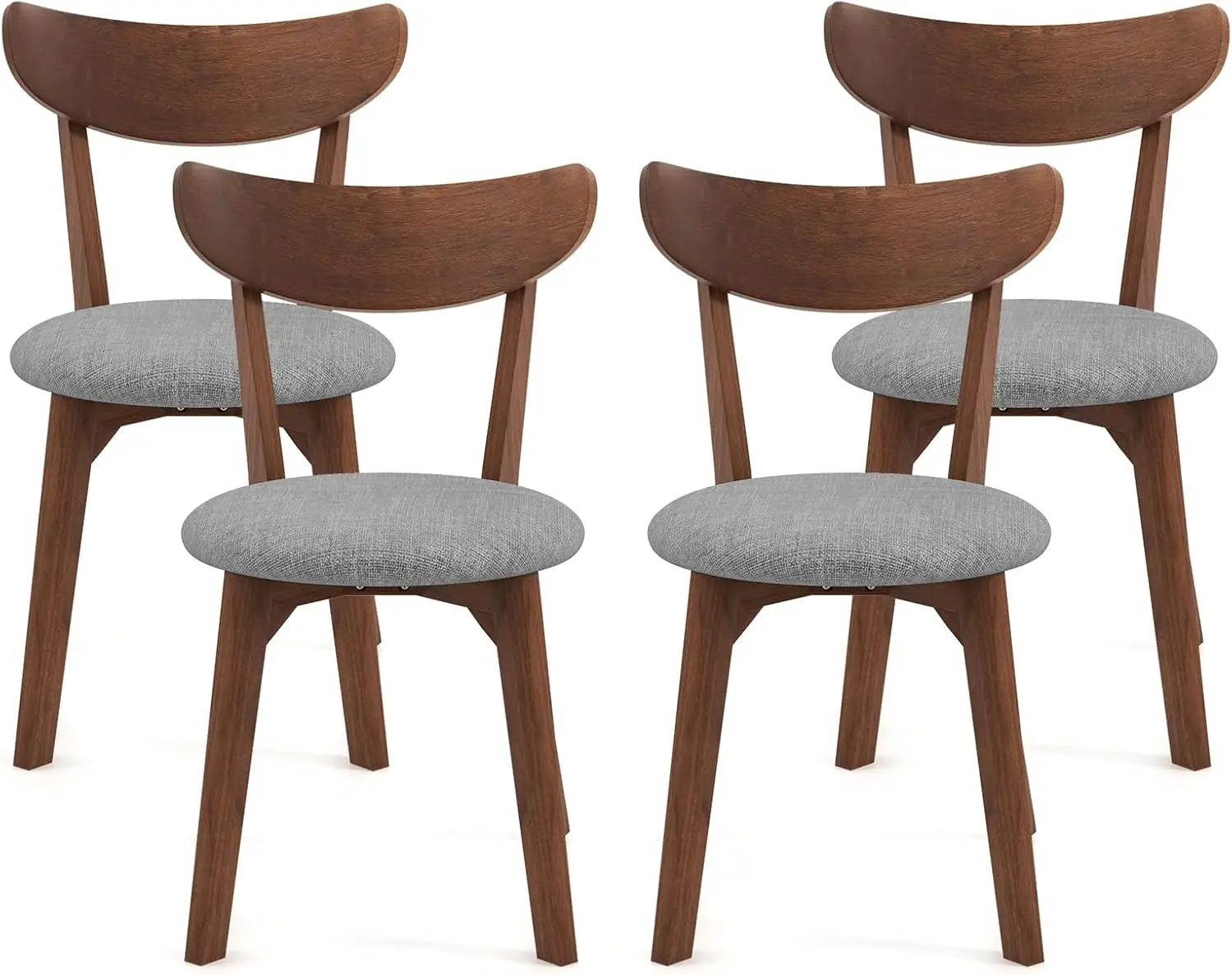 Dining Chairs Set of 4, Mid-Century Modern Kitchen & Dining Chairs with Curved Back and Cushioned Seat, Walnut Finished Wood