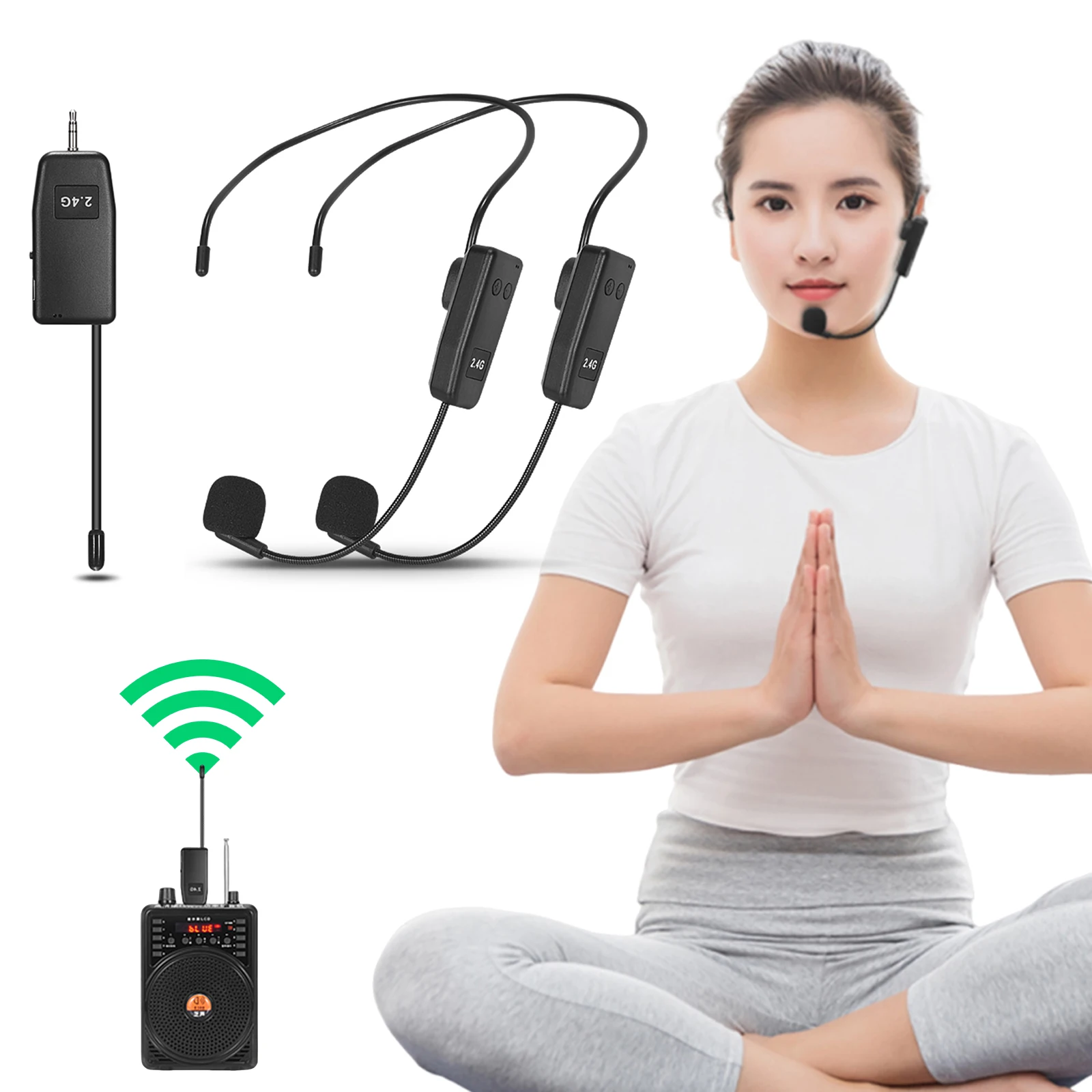 

2.4G Wireless Headset Mics Type-C Charging Head-Mounted Microphones Set Noise Canseling for Speakers/Voice Amplifier/PA System