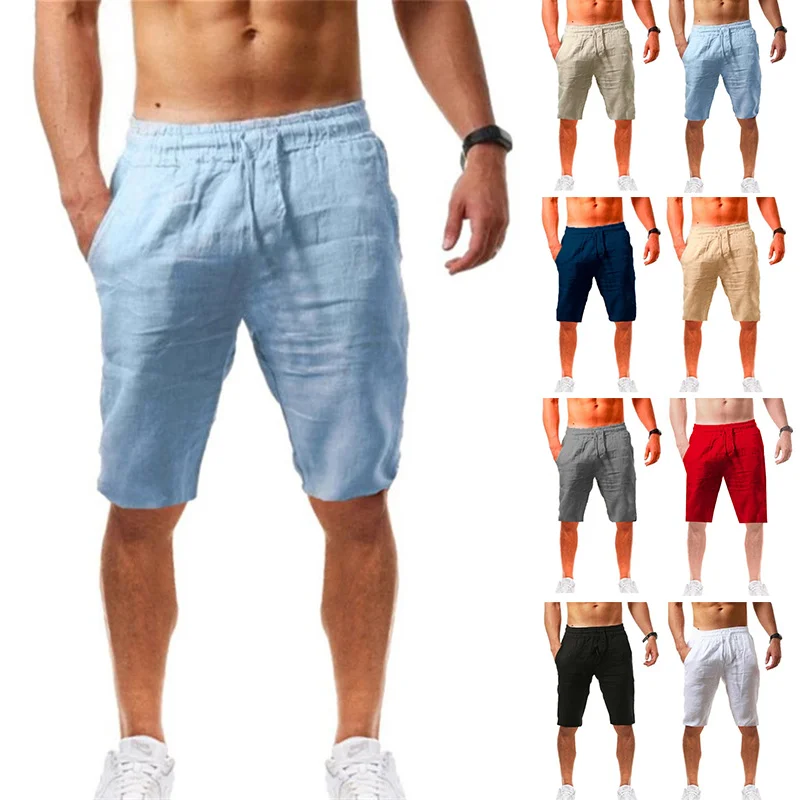 Oversized Casual Soild Shorts Men Summer Cotton Linen Shorts Man Breathable Sport Beach Shorts Gym Basketball Shorts Men Clothes