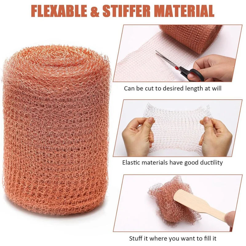 

FYBL-3Pcs 12.7Cmx3meter Copper Knitted Wire Mesh Rustproof Copper Mesh Roll For Rodent Copper Mesh For Garden House Ideal DIY