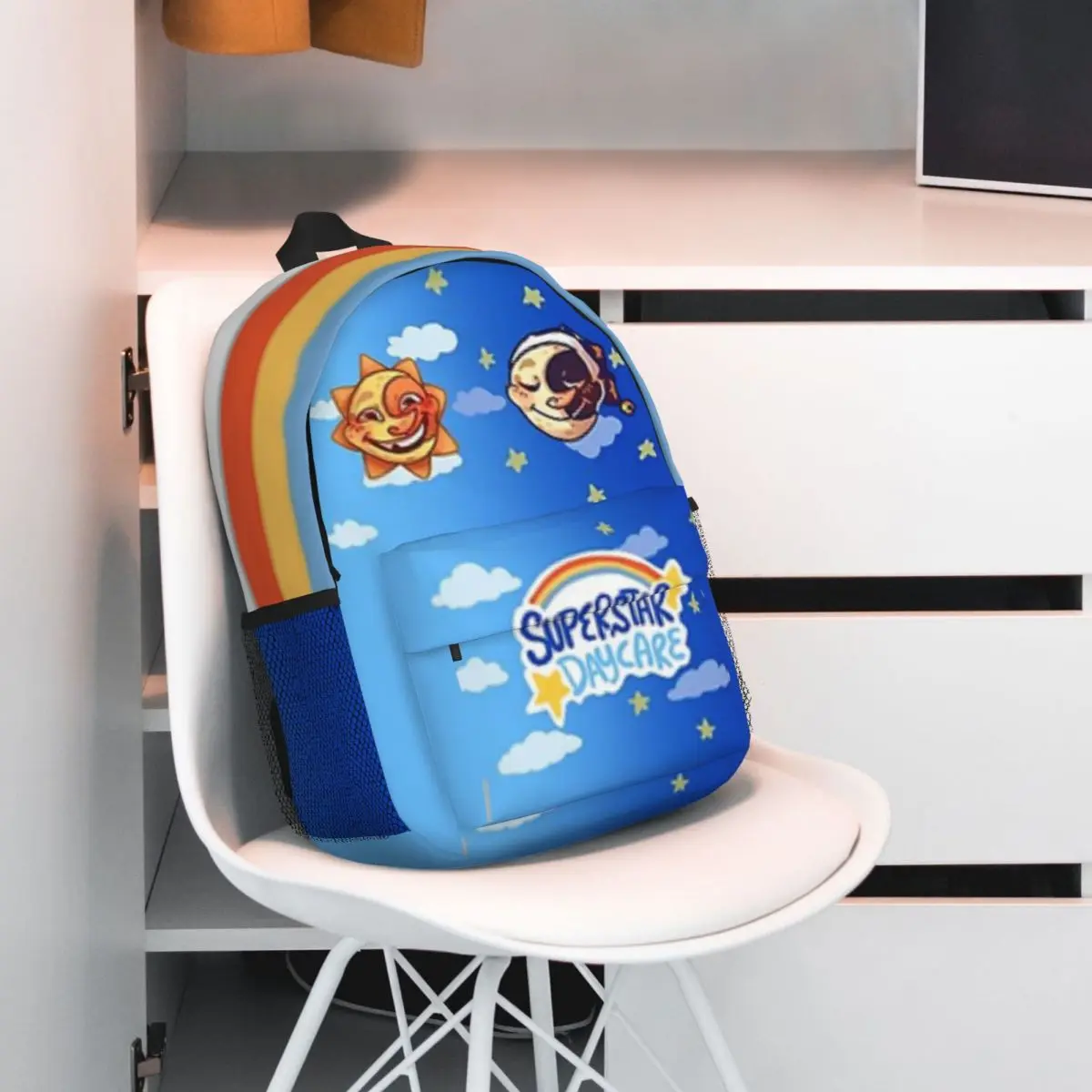 Mochila SuperStar Daycare Sun e Moon para meninas e meninos, mochila escolar dos desenhos animados do estudante, grande capacidade, 15 Polegada