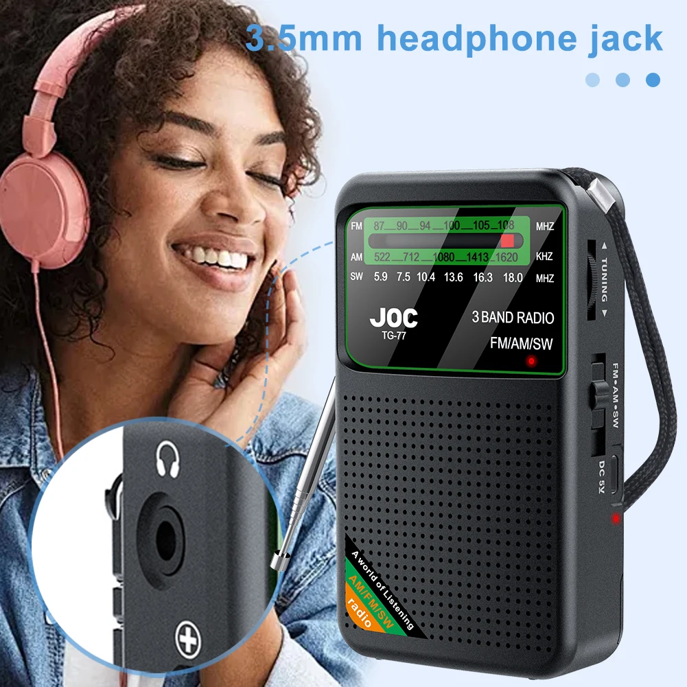 Rádio de Bolso de Emergência FM AM SW com Alto-falante Integrado, Rádio Transistorizado Recarregável para Idosos