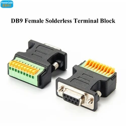 DB9 Female Solderless Breakout Connector D-Sub 9Pin to Spring Crimp Wiring Press Terminal Block DB9 Quick Connect Adaptor