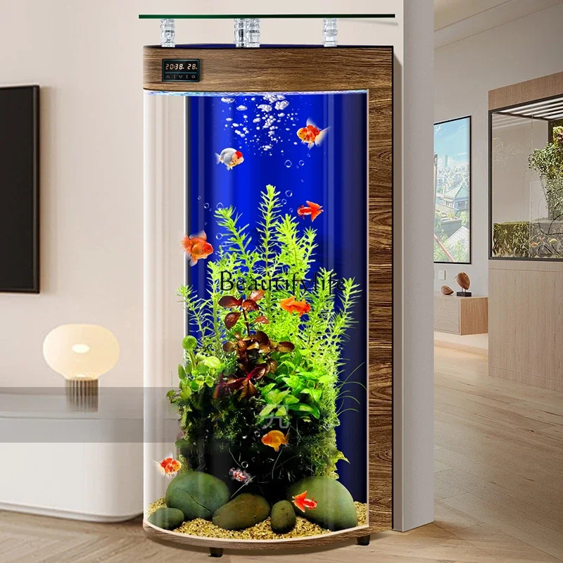 Ecological Fish Tank Living Room Small Vertical round Glass Aquarium Self-Circulation Change Water