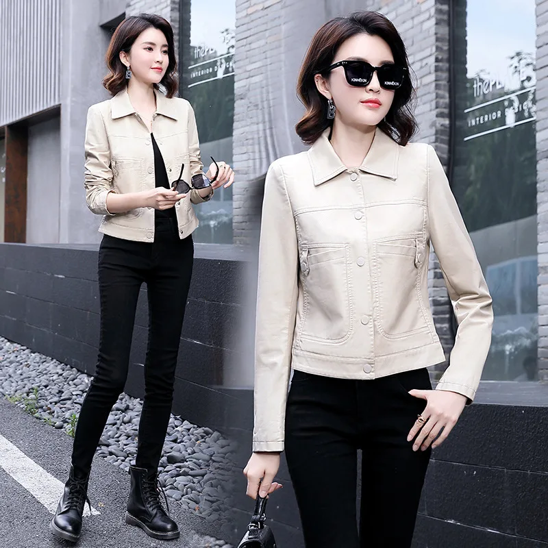 Spring and Autumn Women's Small Leather Coat Women's 2024 New Women's Short Motorcycle Fashion Suit Sheepskin Jacket