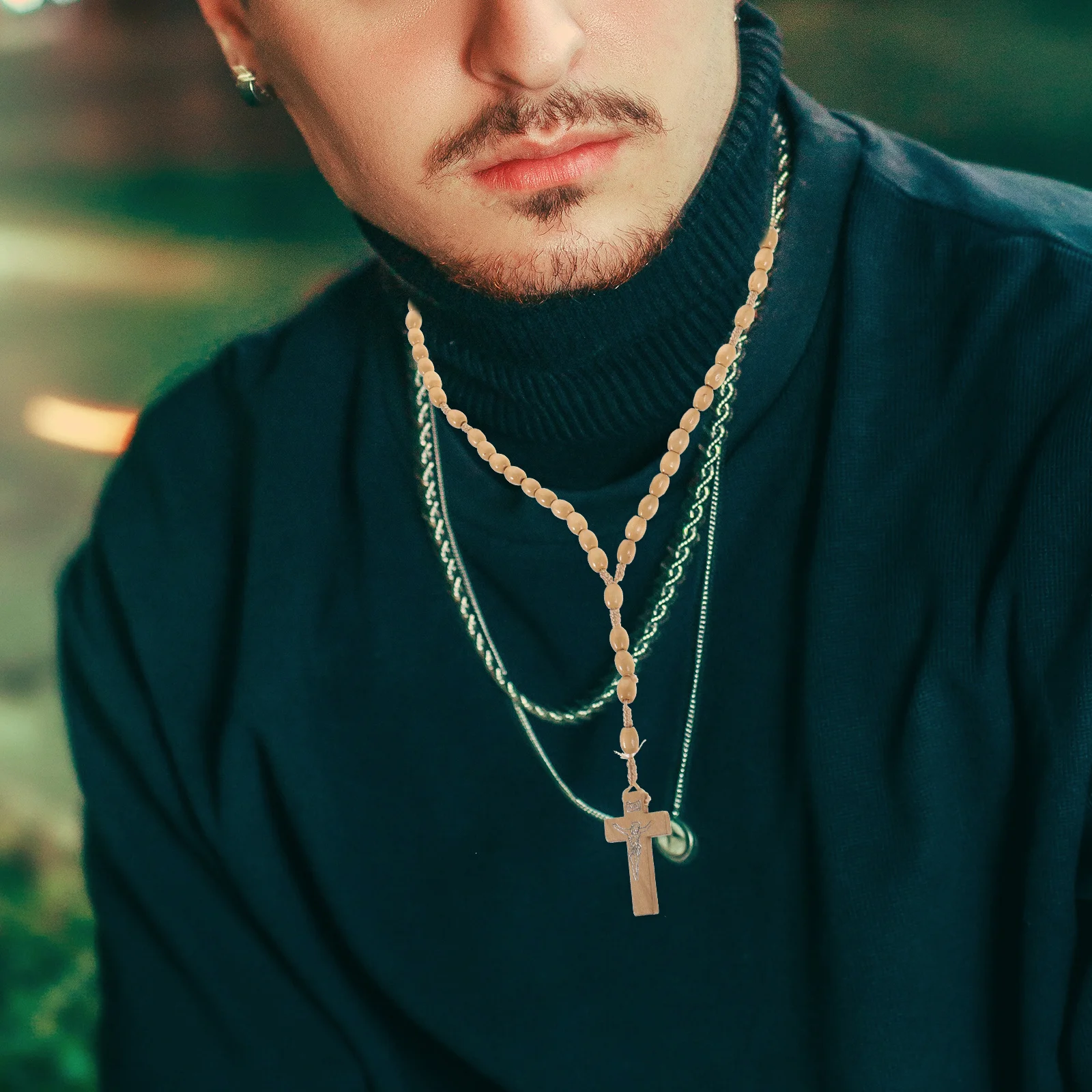 

Деревянное ожерелье с четками, подвеска в виде креста, бусины, ожерелье для мужчин, молитвенная повседневная одежда, эстетические украшения, мужские ожерелья