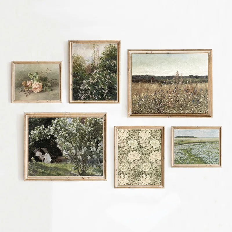 Pósteres de paisaje antiguo de primavera Vintage de país francés, impresiones en lienzo, pintura artística de pared para decoración del hogar y habitación de granja