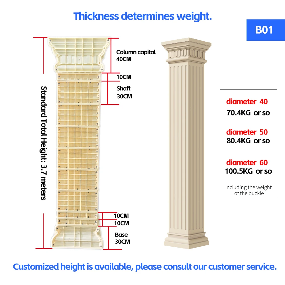 2026 Factory Wholesale ABS Plastic Roman Column Mold Household Product Square Shape