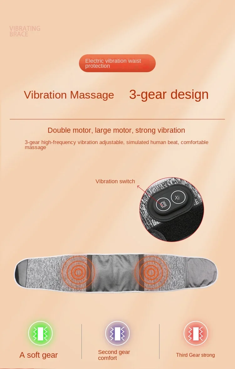 Electric heating vibration belt adjustable massage lumbar spine warmth mesh pocket design five PP support plates