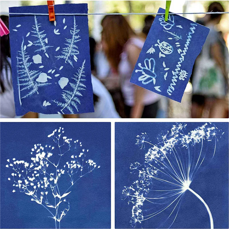 219 Pieces Sun Print Paper Cyanotype Paper Kit, Solar Drawing Paper Sensitivity Sunprint Nature Printing Paper-Y18A