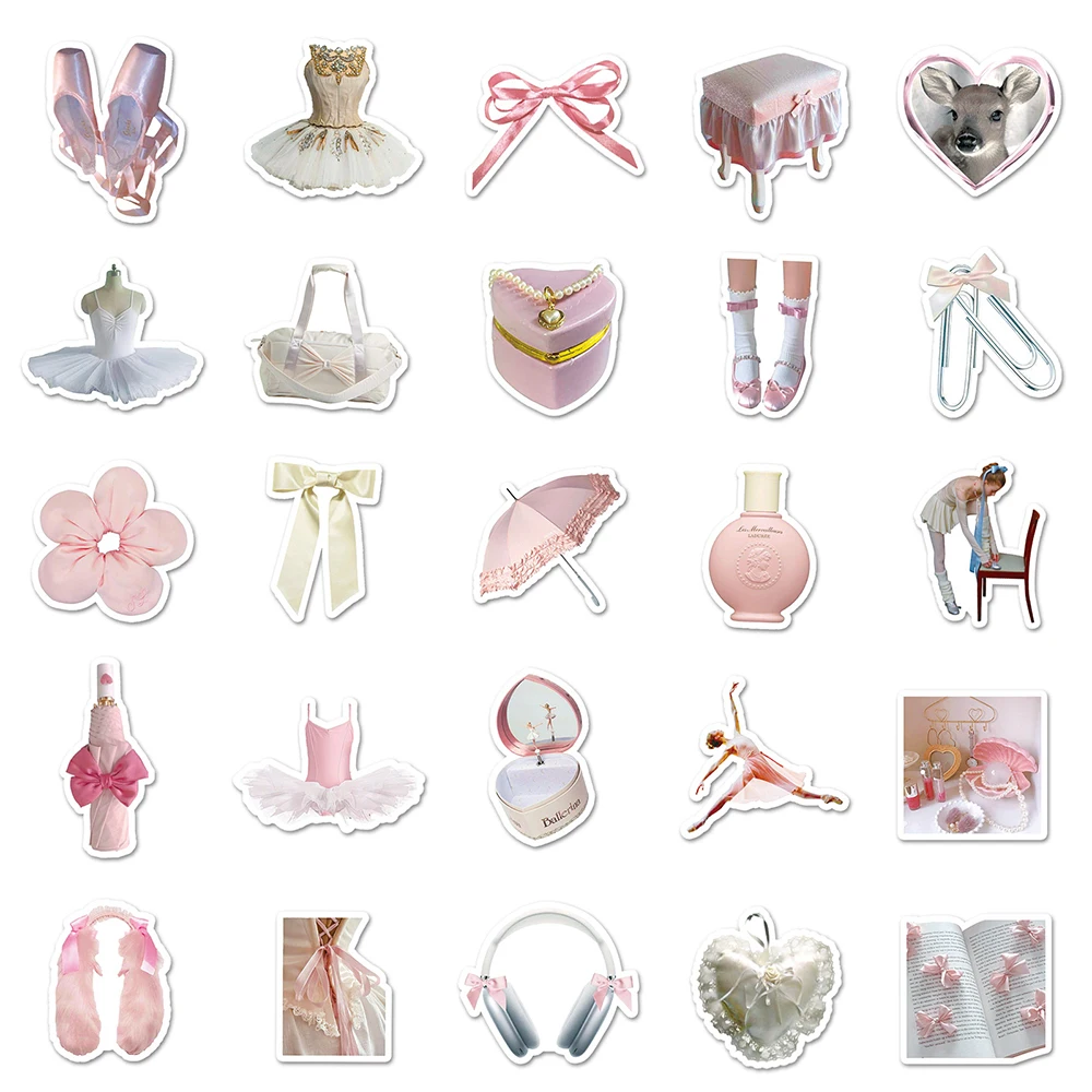 10/30/50pcs Ins Style Pink Girl Heart Stickers Cute Ballet Style Sticker Notebook Suitcase Laptop Wall Cartoon Graffiti Decals