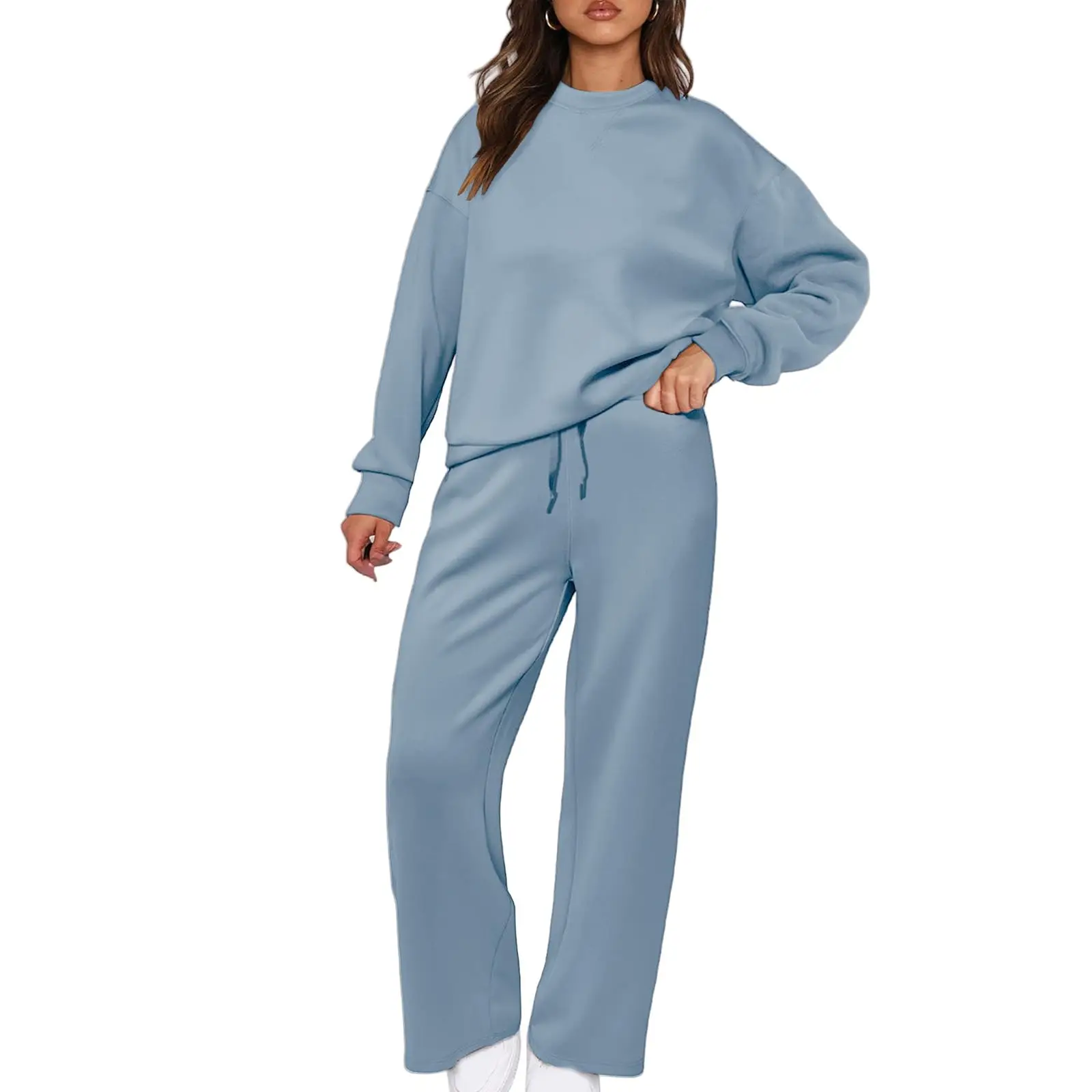 Autumn Spring 2 Pieces Women Sets Pullover For Women Tracksuit Round Neck Sweatshirt And Straight Jogging Pants Suits