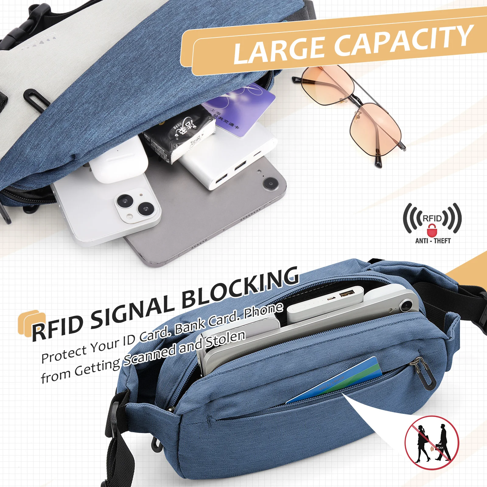 Tas Selempang Trendi Modis, Tas Bahu untuk Wanita dan Pria, Tas Sabuk untuk Perjalanan, Olahraga, Lari, Tas Pinggang untuk Ponsel