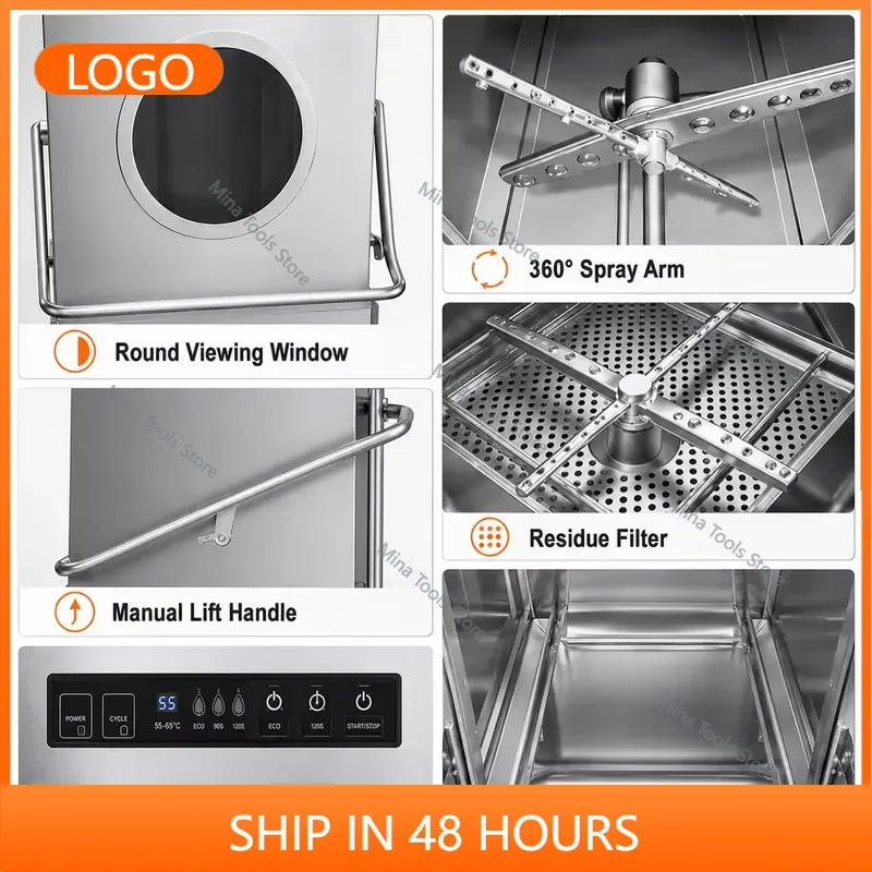 High Efficiency Industrial Hood Dishwasher 45s Fast Wash Cycle Professional Electric Dishwashing Machine for Hotel Canteen