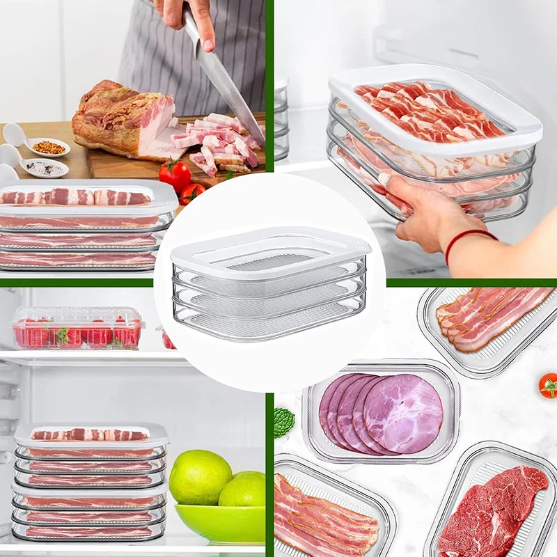 Refrigerated Crisper With Lid Leakproof Meat Containers For Fridge Transparent Frozen Roast Meat Storage Box Kitchen Accessories