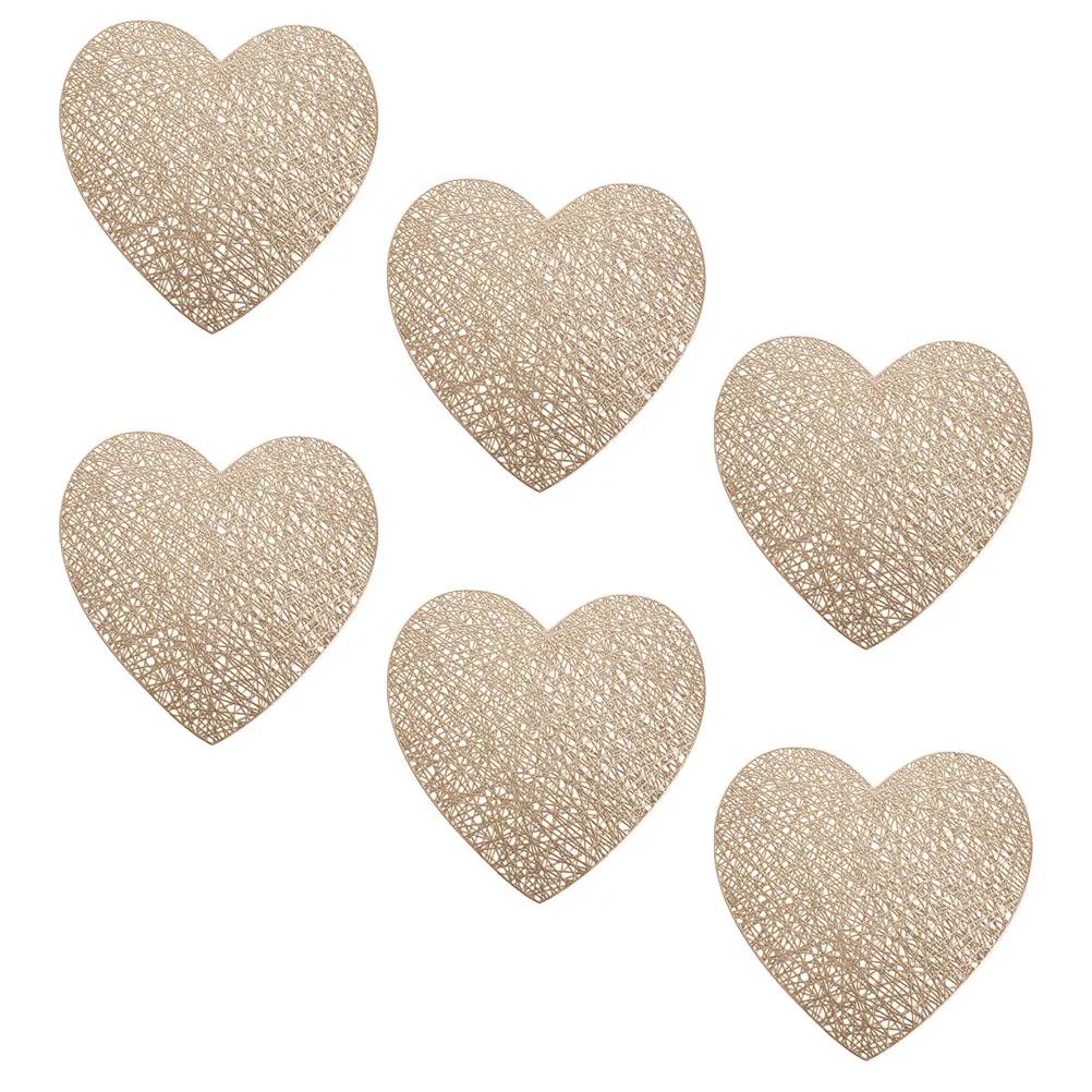 6pcs Heart Shaped Pvc Placemats Wear-Resistant Anti-Slip Table Mats Decorative Dining Mat For Home Restaurant Use