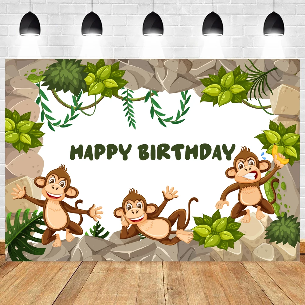 Monkey Theme Birthday Party Baby Shower Green Leaves Bananas Jungle Wild Vinyl Background Baby Shower Kid Room Decor Supplies