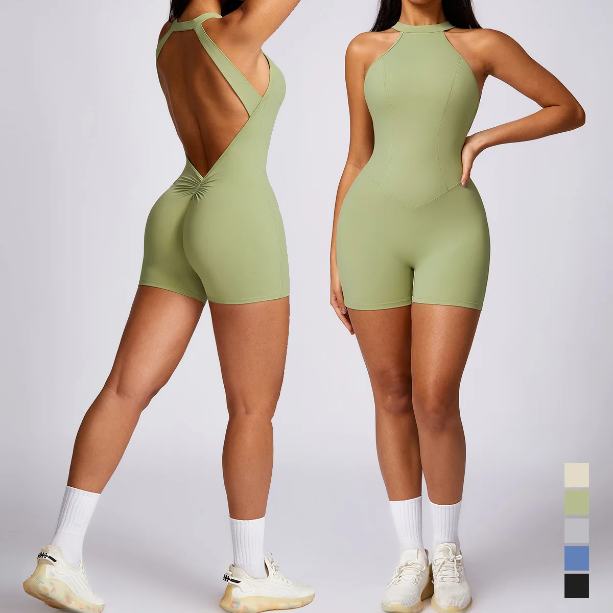 Women's Yoga Jumpsuit Backless Sports Romper Set With Padded One-Piece Seamless Suit Gym Sport Clothes Tight-Fitting Bodysuit
