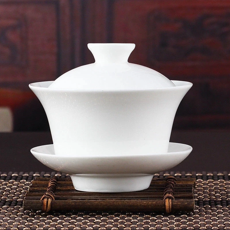 Chinese Gaiwan Tea Set Kung Fu White Ceramic Gaiwan White Teaware Sancai Tea Cup