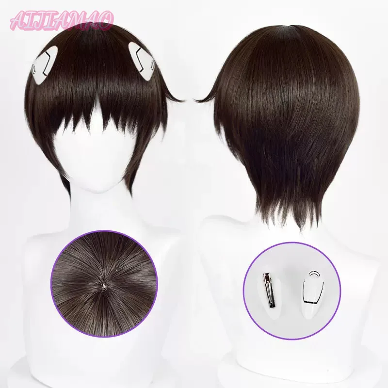 EVA Ikari Shinji Cosplay Wig Women 30cm Short Dark Brown Wig Cosplay Anime Cosplay Wigs Heat Resistant Synthetic Wigs Halloween