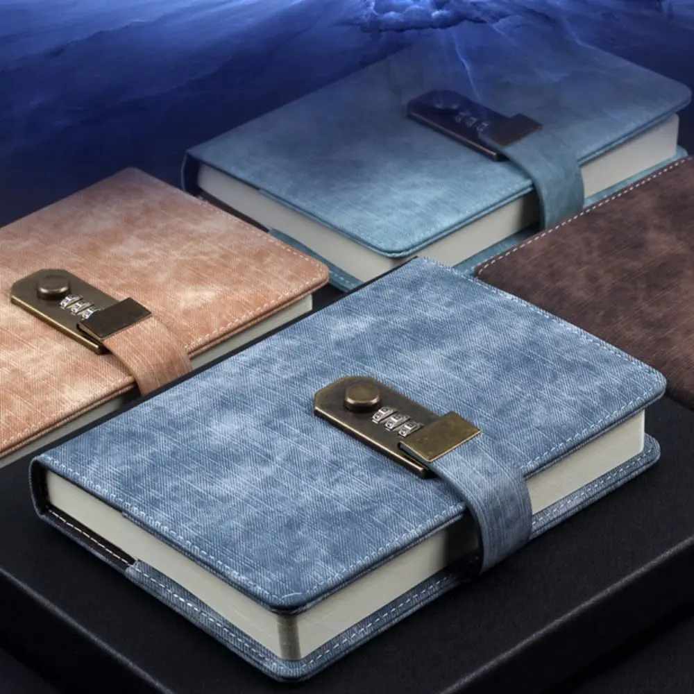 Capa de couro pu diário livro com bloqueio estilo chinês com bloqueio codificado senha bloqueio notebook atmosfera simples retro a5 notebook