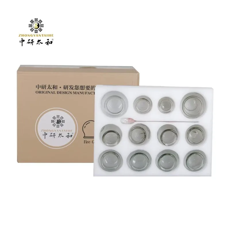 ZHONGYAN TAIHE 12 PCS Glass Cupping Cups 5 Sizes Vacuum Suction Therapy Massage Set Kit