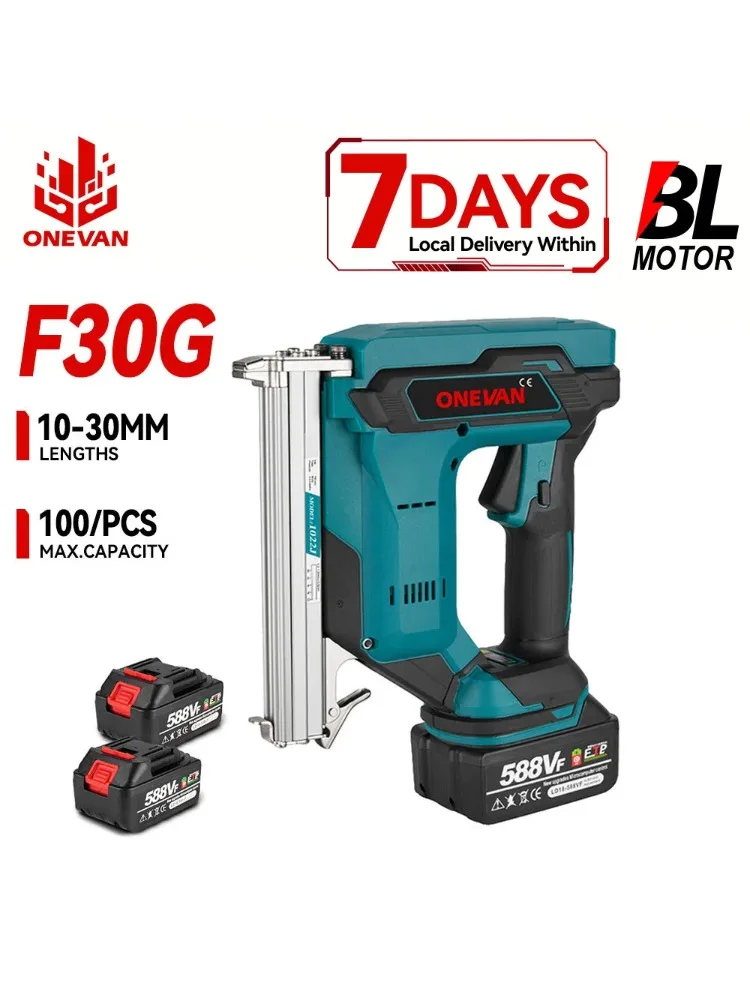 ONEVAN F30G 10-30MM Bürstenloser Akku-Nagler und -Heftgerät für Möbel und Rahmenarbeiten, kompatibel mit Makita 18V Akku