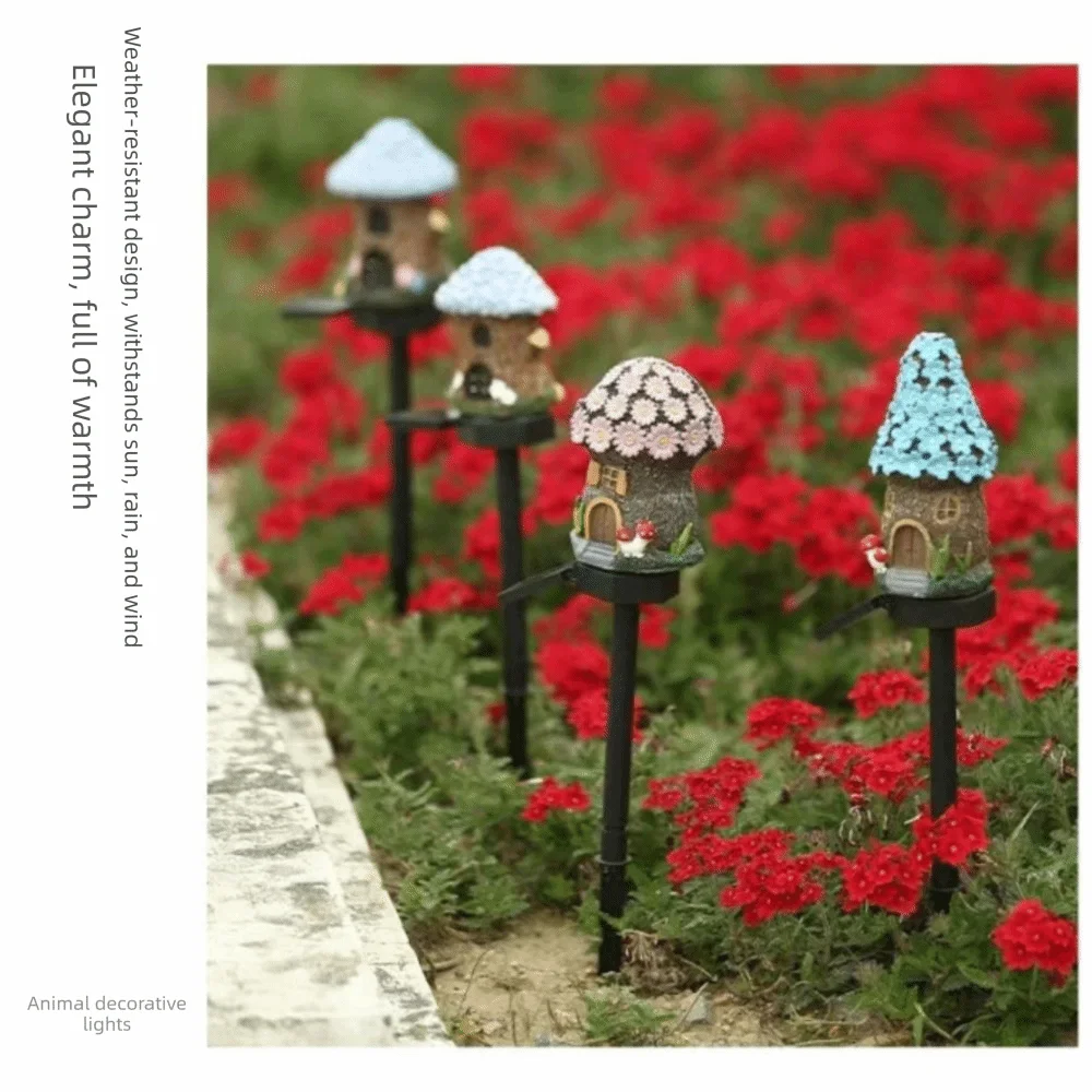 Multi Craft LED Solar Lawn Light Resin Cottage Miniature Fairy House LED Garden Light Fairy Mushroom House Waterproof Design